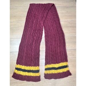 Bordeaux Burgundy Yellow Striped Cable Knit Scarf NB193325 Chunky Winter Wrap